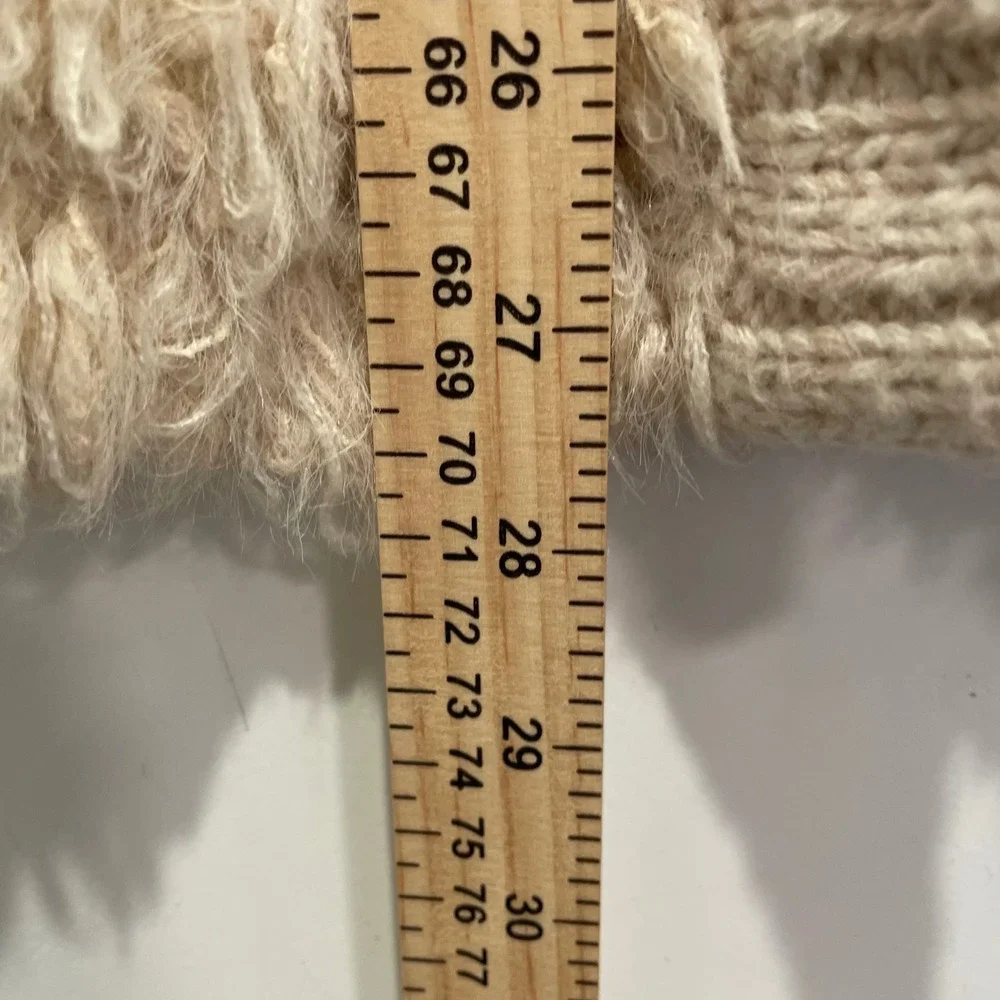 Anthropologie Shaggy Knit Cardigan Vest Shawl Collar Wool Blend Beige‎ XS/S